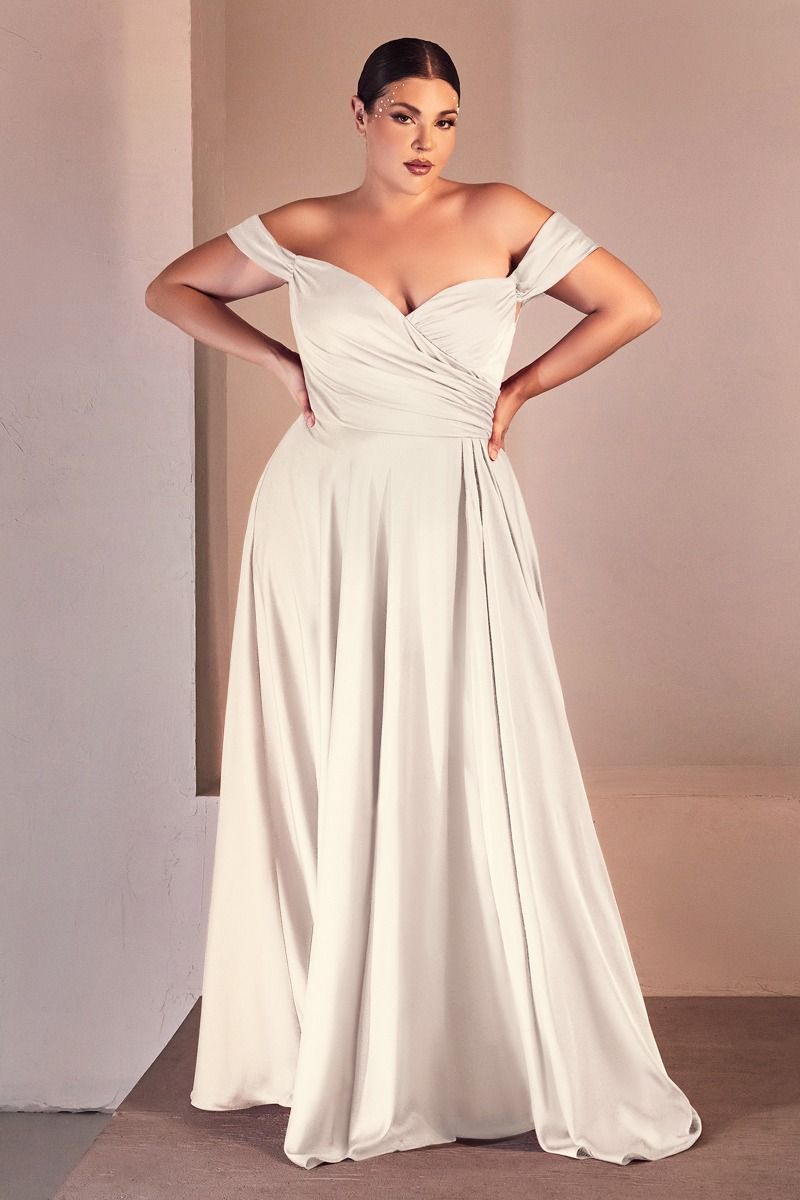 Off-shoulder wedding dress with slit