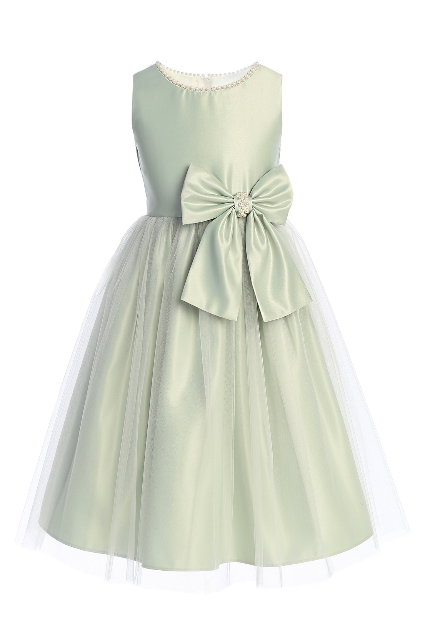 Children's dress with bow and pearls