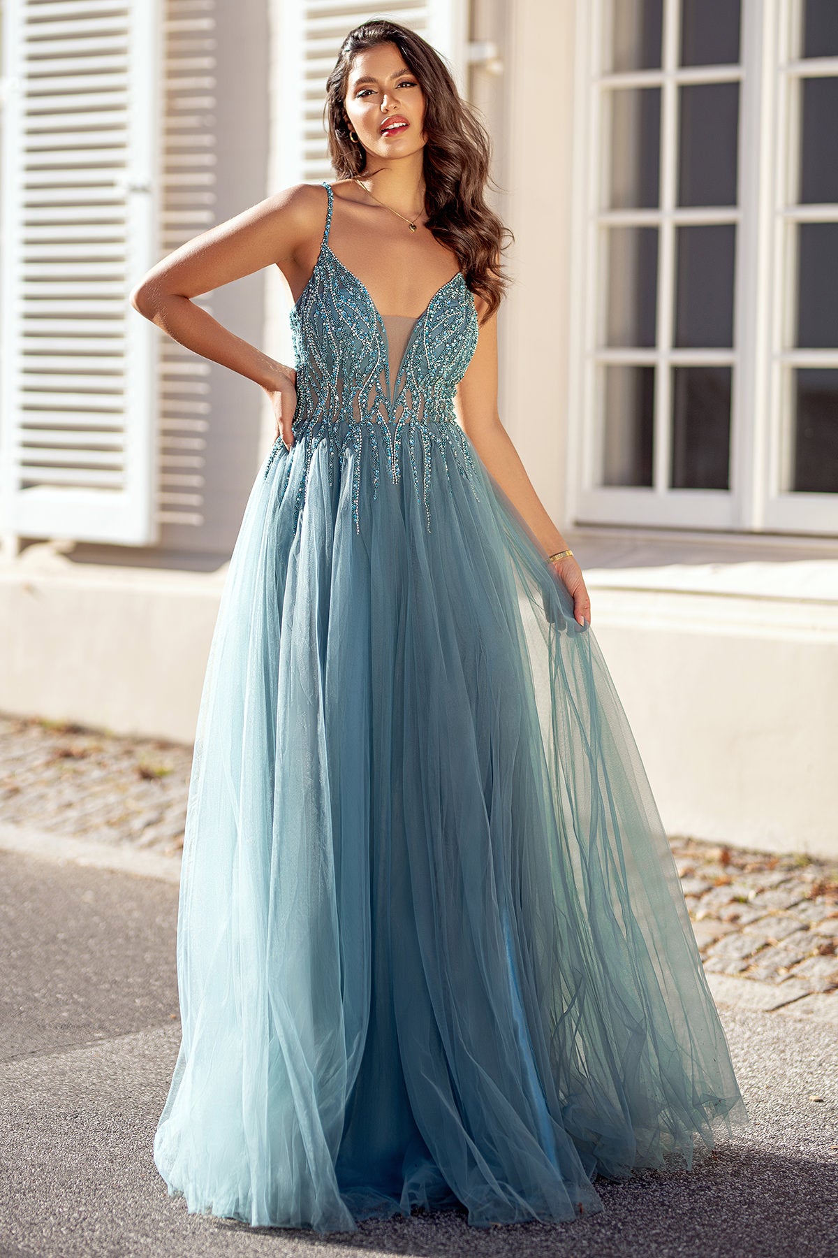 Jade green Christian Koehlert prom dress 0667