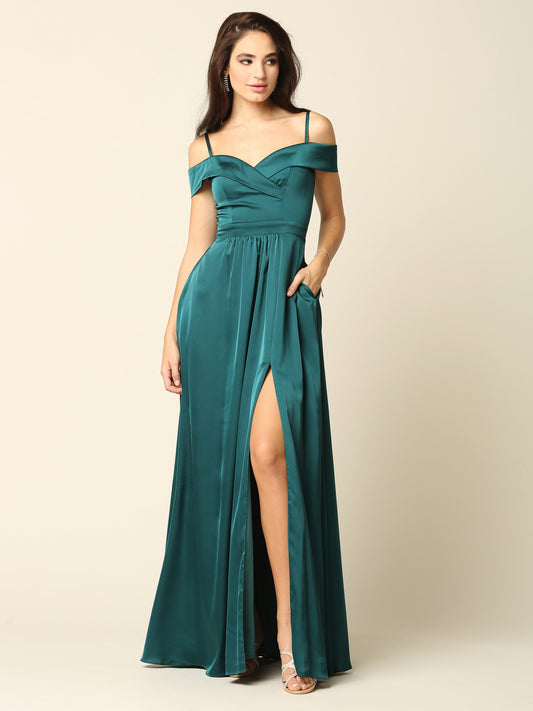 Satin prom dress with pockets 3355