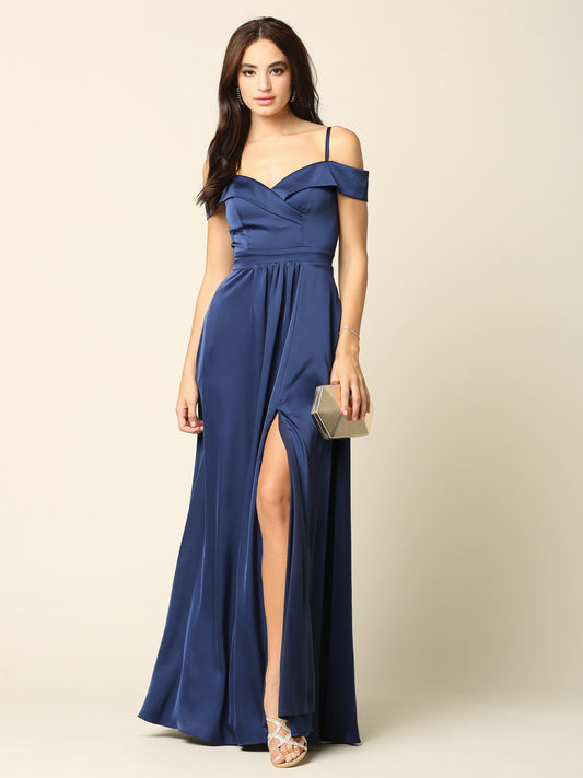 Satin prom dress with pockets 3355