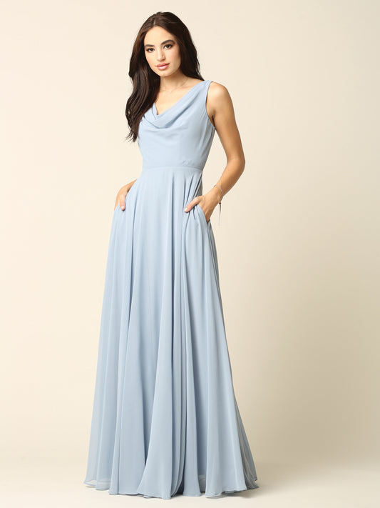 Long party dress with waterfall neckline 3357