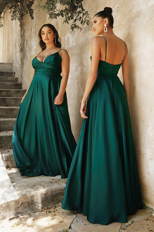 Green satin dress