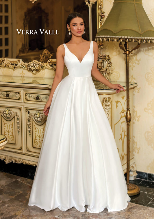 Vera Vaille Couture a-line satin wedding dress