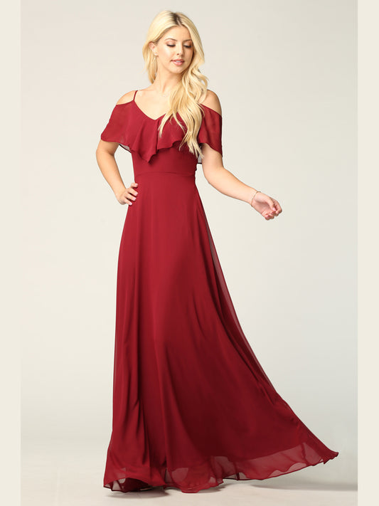 Chiffon dress with cold shoulder