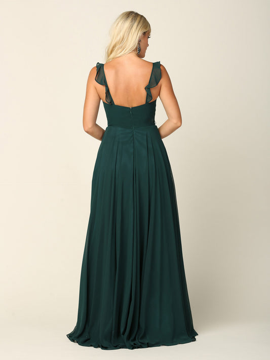 Green party dress with slit and pockets