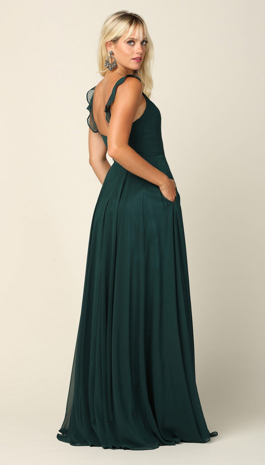 Green party dress with slit and pockets