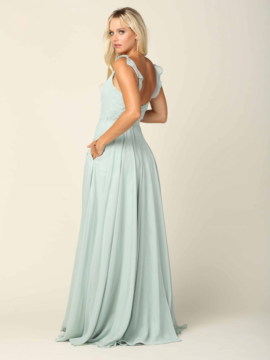 Sage colored party dress with slit and pockets