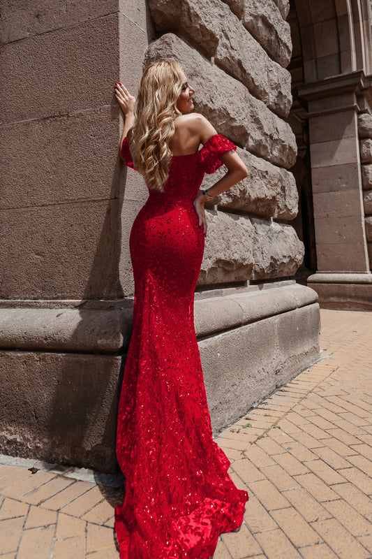 Offshoulder glitter prom dress TW024