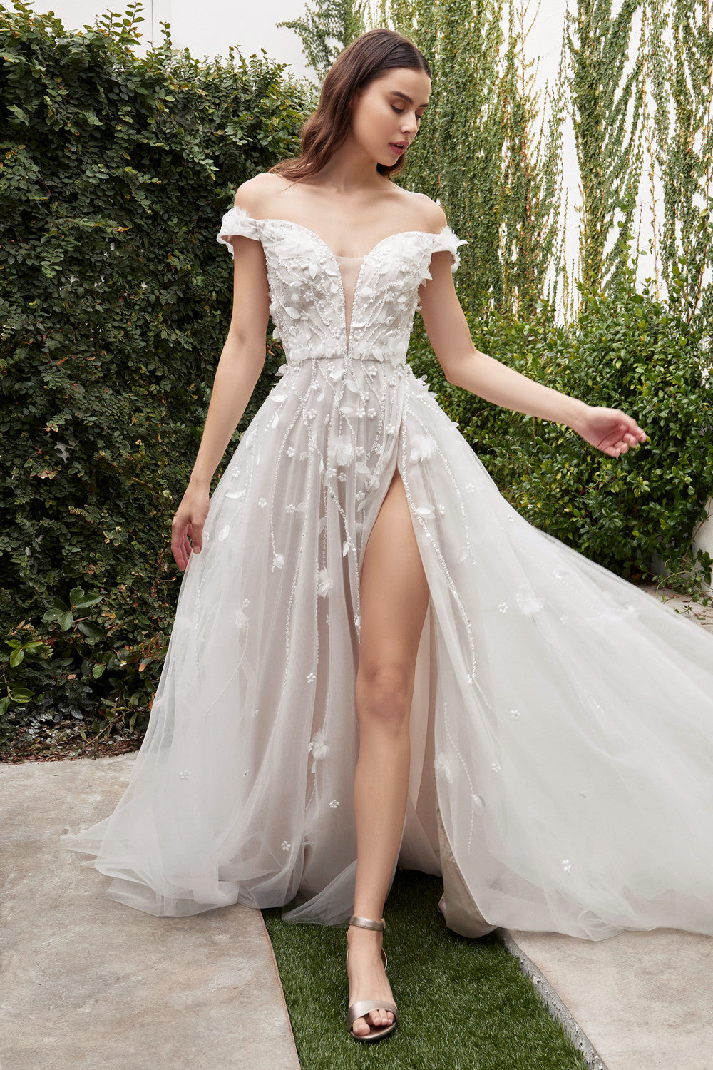 Off-shoulder Andrea &amp; Leo wedding dress with slit