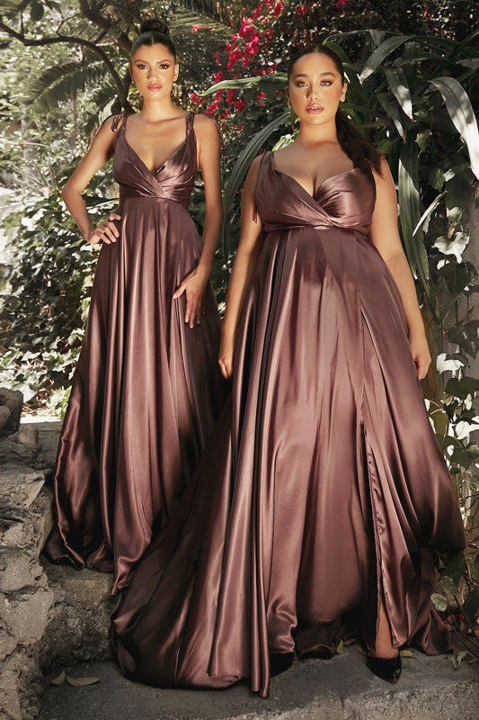 Mahogany satin dress with slit