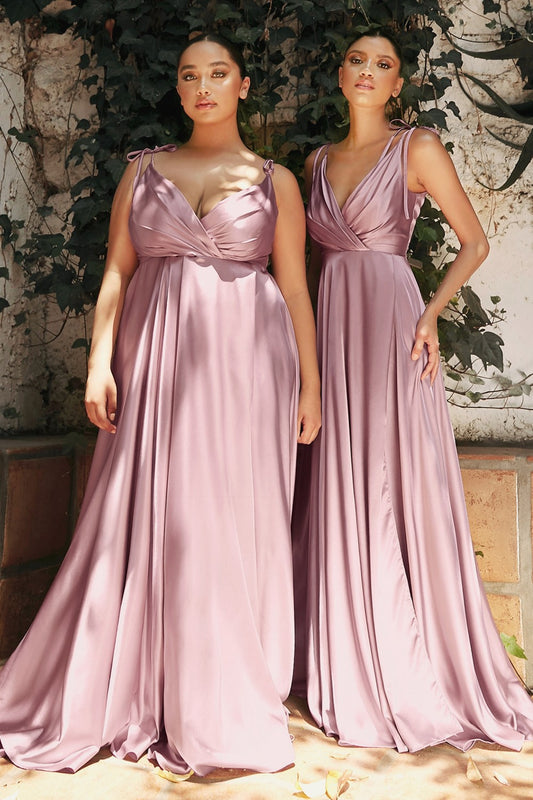 Mauve satin dress with slit