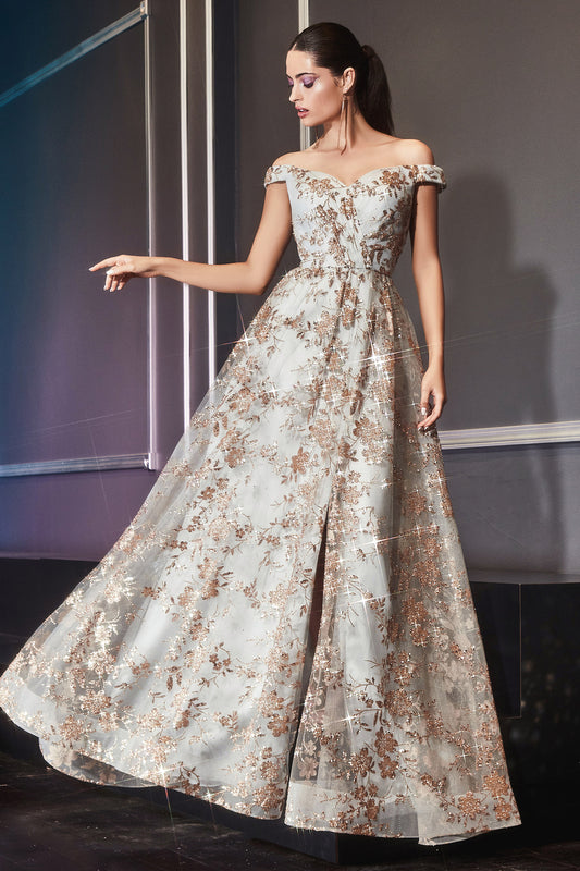 Ball gown with off-shoulders and glitter CB069 