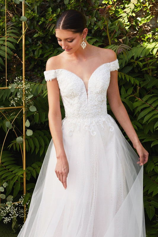 Wedding dress with off-shoulders and glitter CD0170