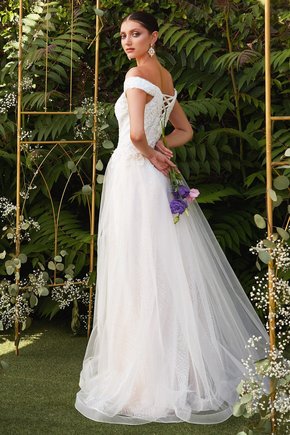 Wedding dress with off-shoulders and glitter CD0170