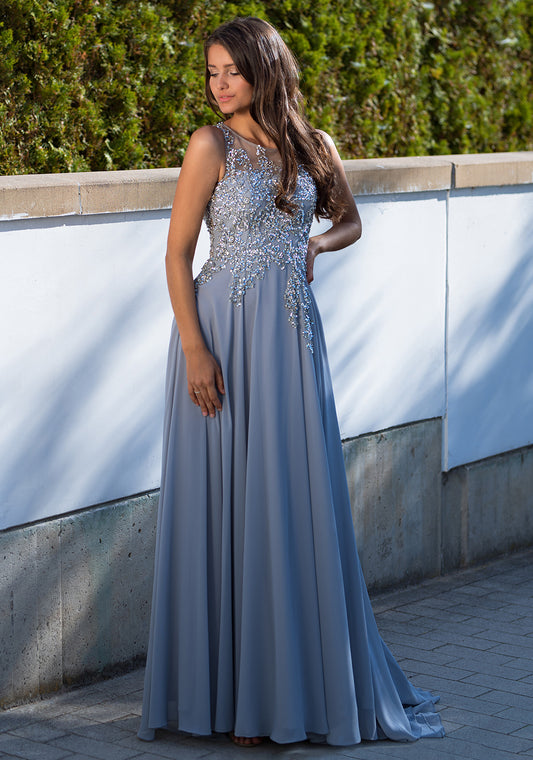 Light gray Christian Koehlert prom dress with open back 0036