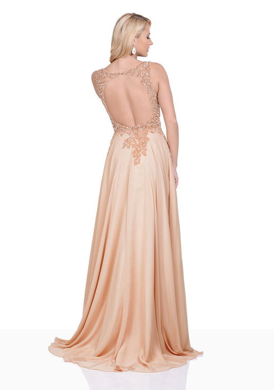 Golden Christian Koehlert prom dress with open back