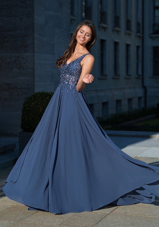 Indigo blue Christian Koehlert prom dress 0549