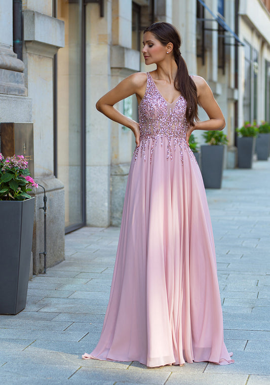 Pink Christian Koehlert chiffon prom dress 0549