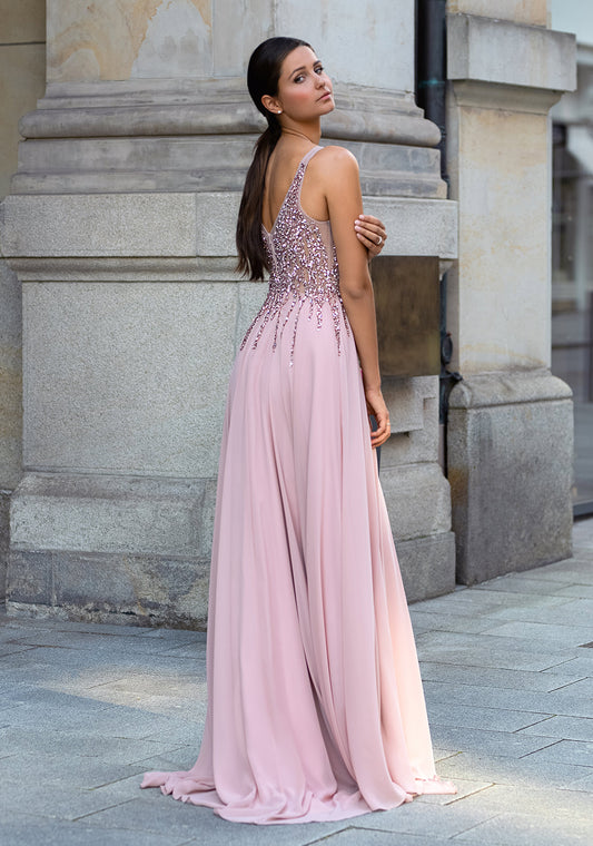 Pink Christian Koehlert chiffon prom dress 0549